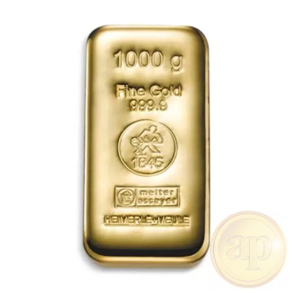 Más nemzetközi gyártó (C.Hafner, Heimerle, Heraeus stb.) aranyrúd, 1000 gramm