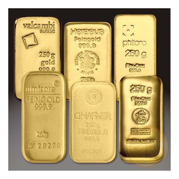 Más nemzetközi gyártó (C.Hafner, Heimerle, Heraeus stb.) aranyrúd, 250 gramm
