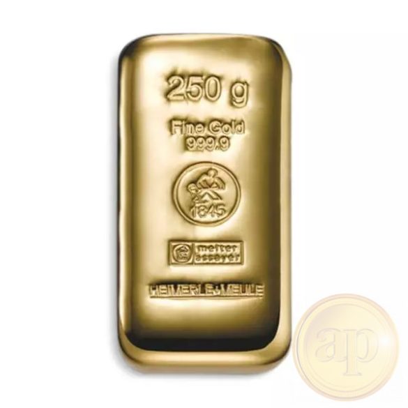 Más nemzetközi gyártó (C.Hafner, Heimerle, Heraeus stb.) aranyrúd, 250 gramm