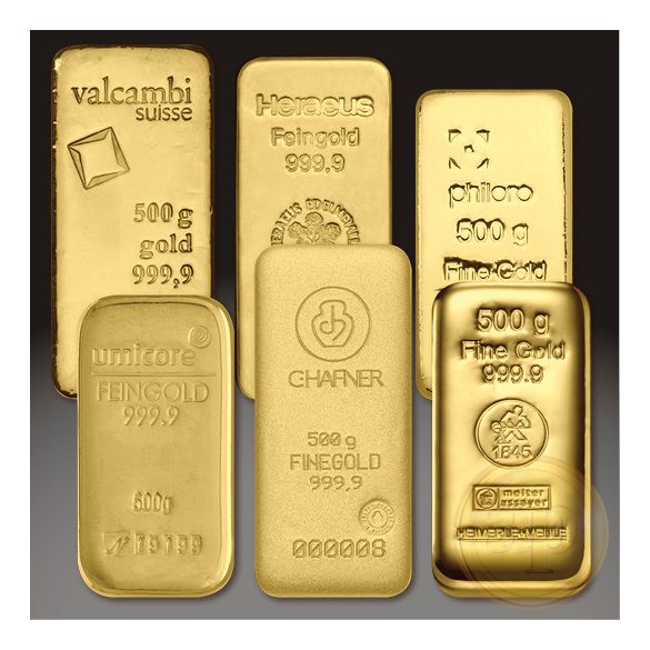 Más nemzetközi gyártó (C.Hafner, Heimerle, Heraeus stb.) aranyrúd, 500 gramm