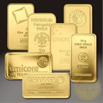   Más nemzetközi gyártó (C.Hafner, Heimerle, Heraeus stb.) aranyrúd, 10 gramm