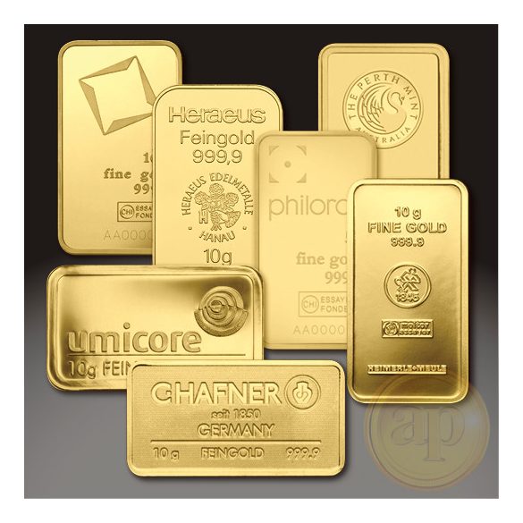 Más nemzetközi gyártó (C.Hafner, Heimerle, Heraeus stb.) aranyrúd, 10 gramm