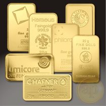   Más nemzetközi gyártó (C.Hafner, Heimerle, Heraeus stb.) aranyrúd, 20 gramm