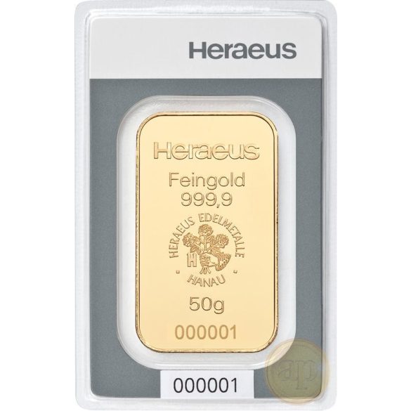 Más nemzetközi gyártó (C.Hafner, Heimerle, Heraeus stb.) aranyrúd, 50 gramm
